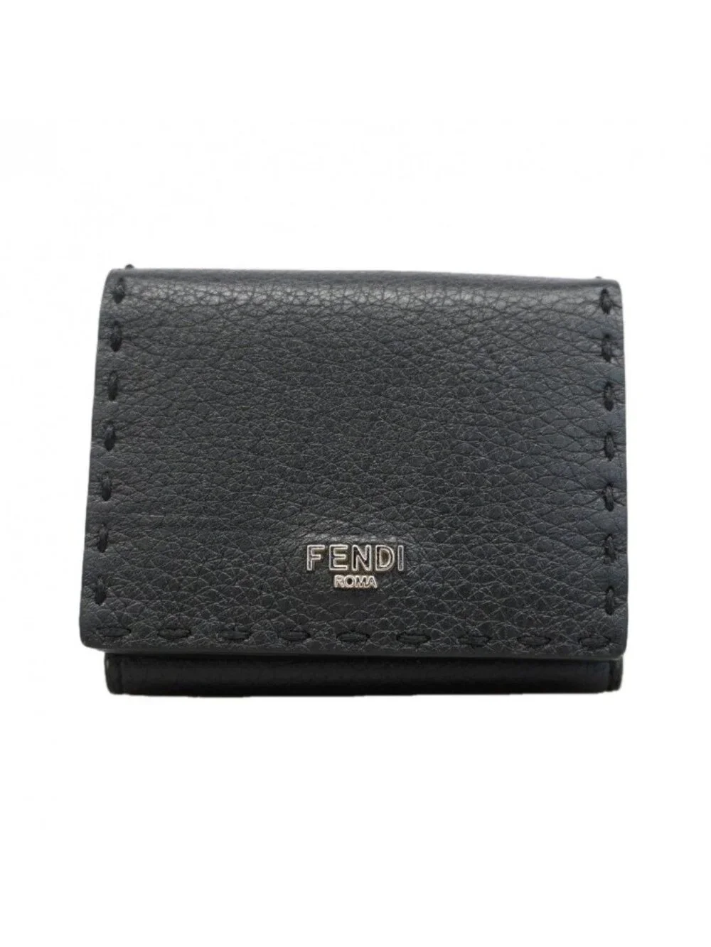 Fendi Trifold Walleteria Sell Leather Black Silver Wallet